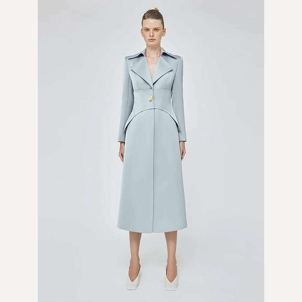 KIMLUD, DEAT Elegant Trench Coat Girdle Notched Long Sleeves Single Breastd Slim Mid-calf Women's Windbreaker Spring 2024 New 13DB3388, KIMLUD Womens Clothes