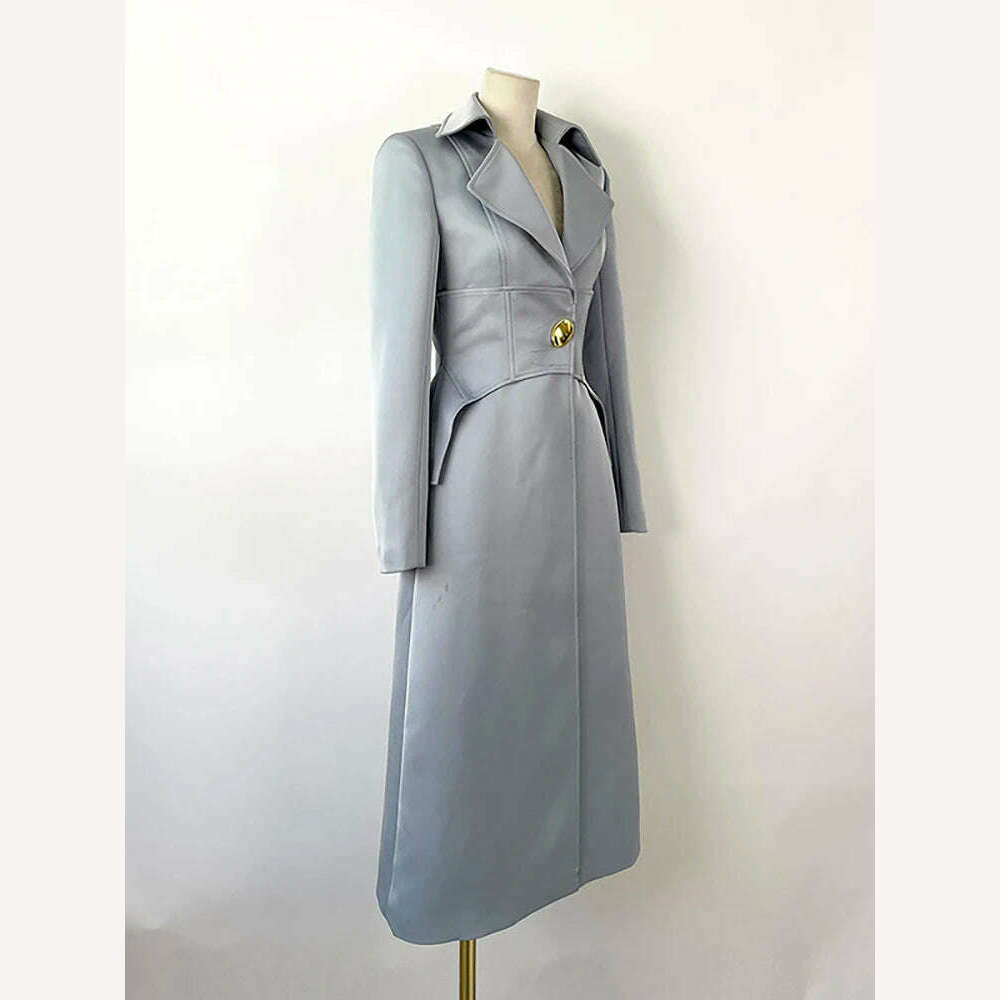 KIMLUD, DEAT Elegant Trench Coat Girdle Notched Long Sleeves Single Breastd Slim Mid-calf Women's Windbreaker Spring 2024 New 13DB3388, KIMLUD Womens Clothes