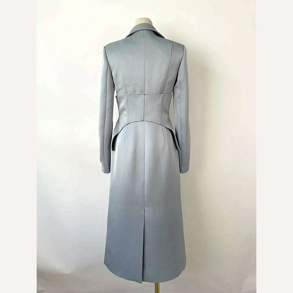 KIMLUD, DEAT Elegant Trench Coat Girdle Notched Long Sleeves Single Breastd Slim Mid-calf Women's Windbreaker Spring 2024 New 13DB3388, KIMLUD Womens Clothes