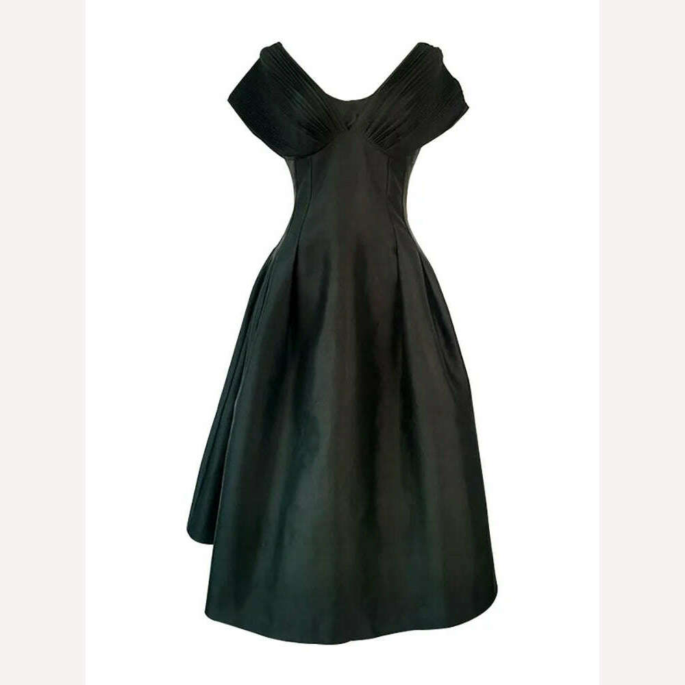 KIMLUD, DEAT Evening Dress V-neck Backless Pleated High Waist Solid Color Elegant Women's Party Dress 2024 Spring New Fashion 13DB2496, KIMLUD Womens Clothes