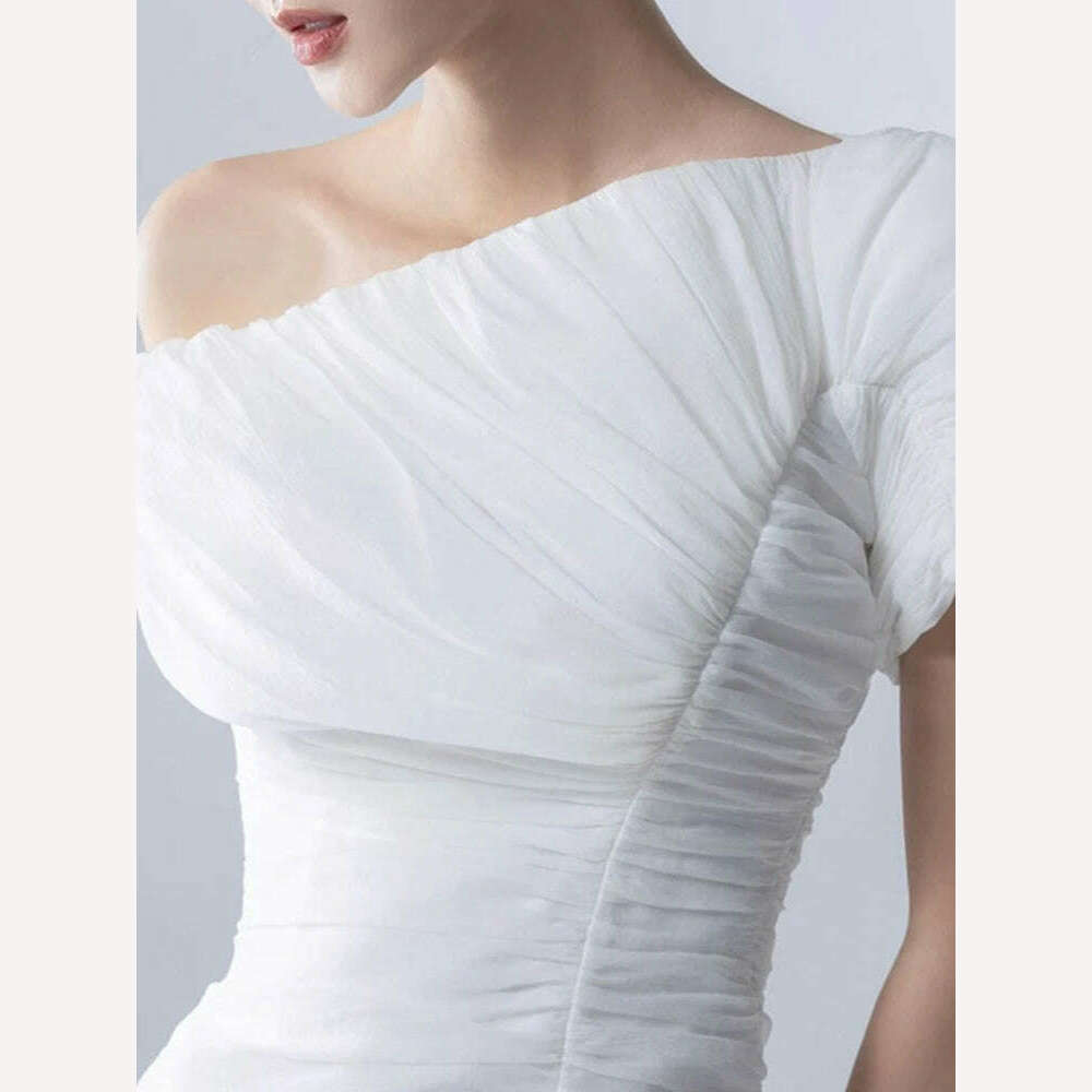 DEAT Fashion Pants Sets Diagonal Collar Short Sleeve Folds Top + Wide Leg Trousers Solid Color Office Lady New Autumn 15KB5320 - KIMLUD