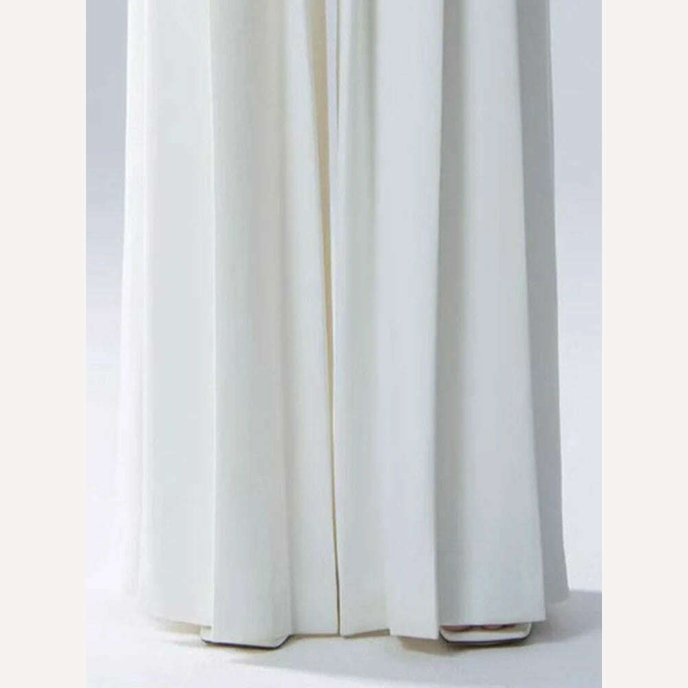 DEAT Fashion Pants Sets Diagonal Collar Short Sleeve Folds Top + Wide Leg Trousers Solid Color Office Lady New Autumn 15KB5320 - KIMLUD