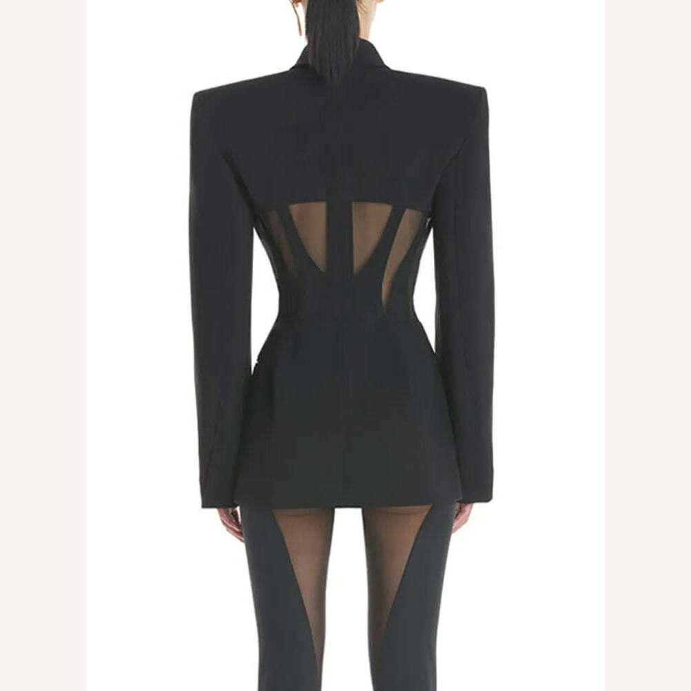 DEAT Fashion Women Blazer Notched Collar Full Sleeve Hidden Breasted Lace Patchwork Waist Black Jacket Autumn 2024 New 17A8211 - KIMLUD