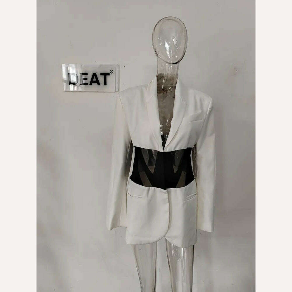 DEAT Fashion Women Blazer Notched Collar Full Sleeve Hidden Breasted Lace Patchwork Waist Black Jacket Autumn 2024 New 17A8211 - KIMLUD