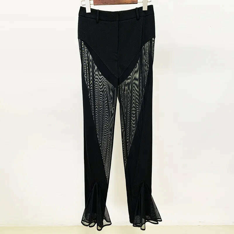 DEAT Fashion Women Blazer Notched Collar Full Sleeve Hidden Breasted Lace Patchwork Waist Black Jacket Autumn 2024 New 17A8211 - KIMLUD