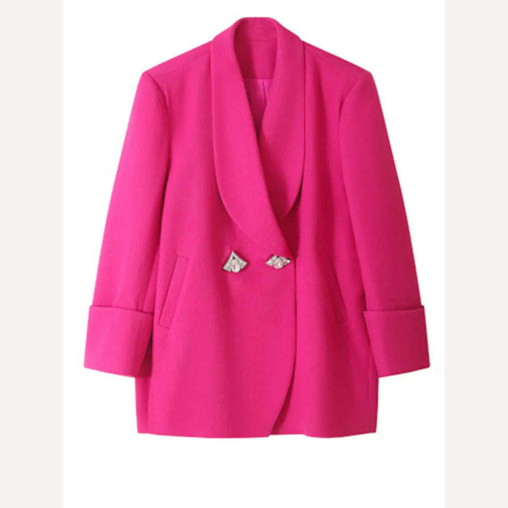 KIMLUD, DEAT Fashion Women Blazer Shawl Collar Long Sleeves Pocket Diamond Button Loose Solid Color Suit Jackets Autumn 2024 New 17A9554, KIMLUD Womens Clothes