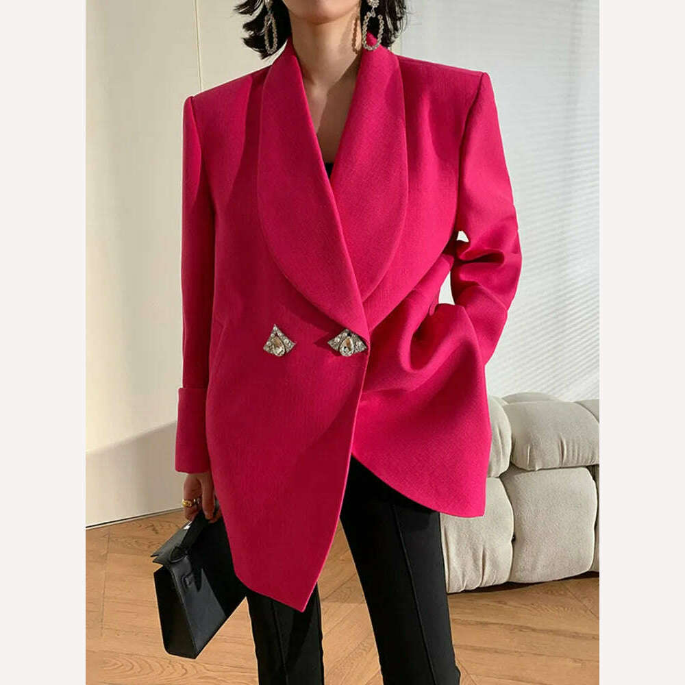 KIMLUD, DEAT Fashion Women Blazer Shawl Collar Long Sleeves Pocket Diamond Button Loose Solid Color Suit Jackets Autumn 2024 New 17A9554, KIMLUD Womens Clothes