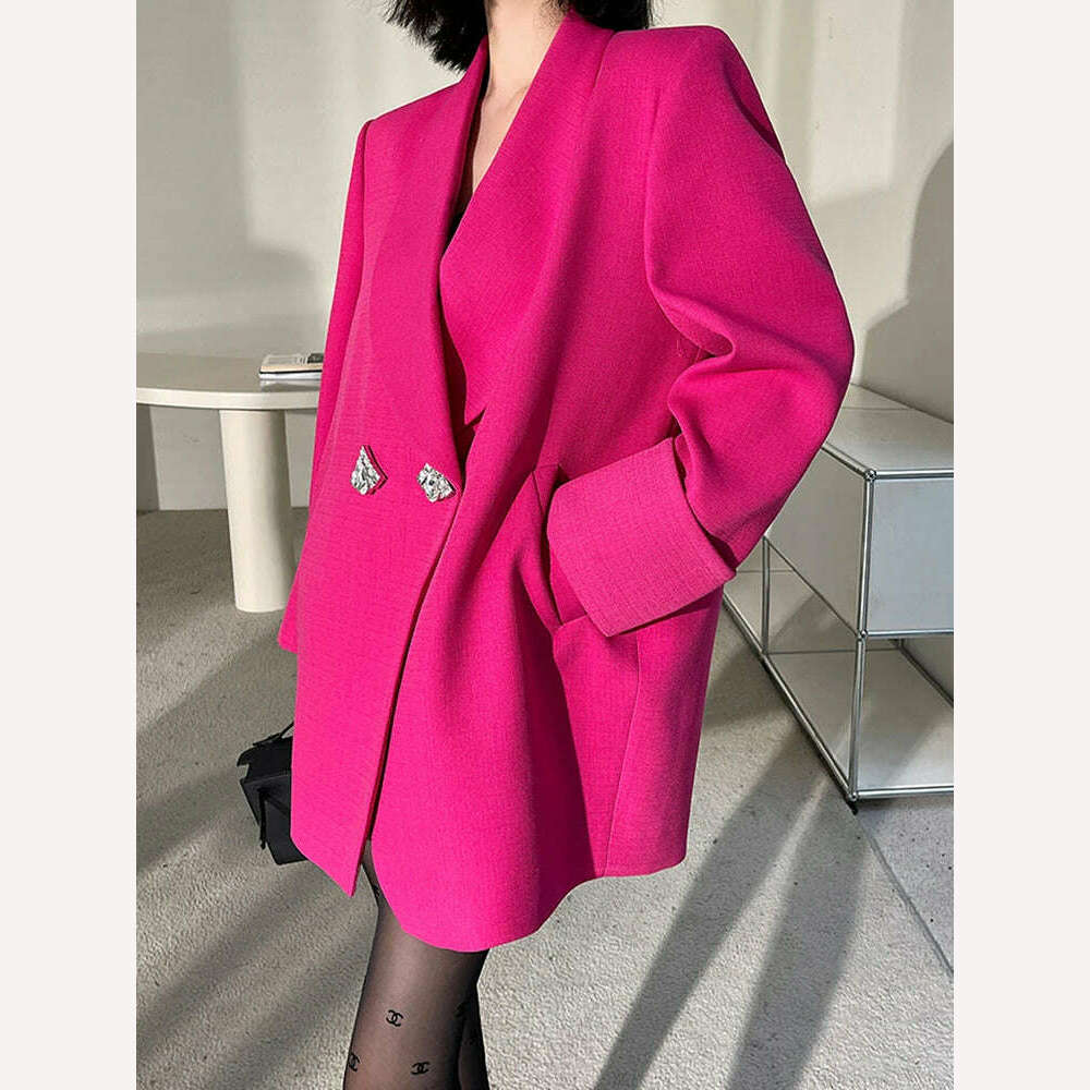 KIMLUD, DEAT Fashion Women Blazer Shawl Collar Long Sleeves Pocket Diamond Button Loose Solid Color Suit Jackets Autumn 2024 New 17A9554, KIMLUD Womens Clothes