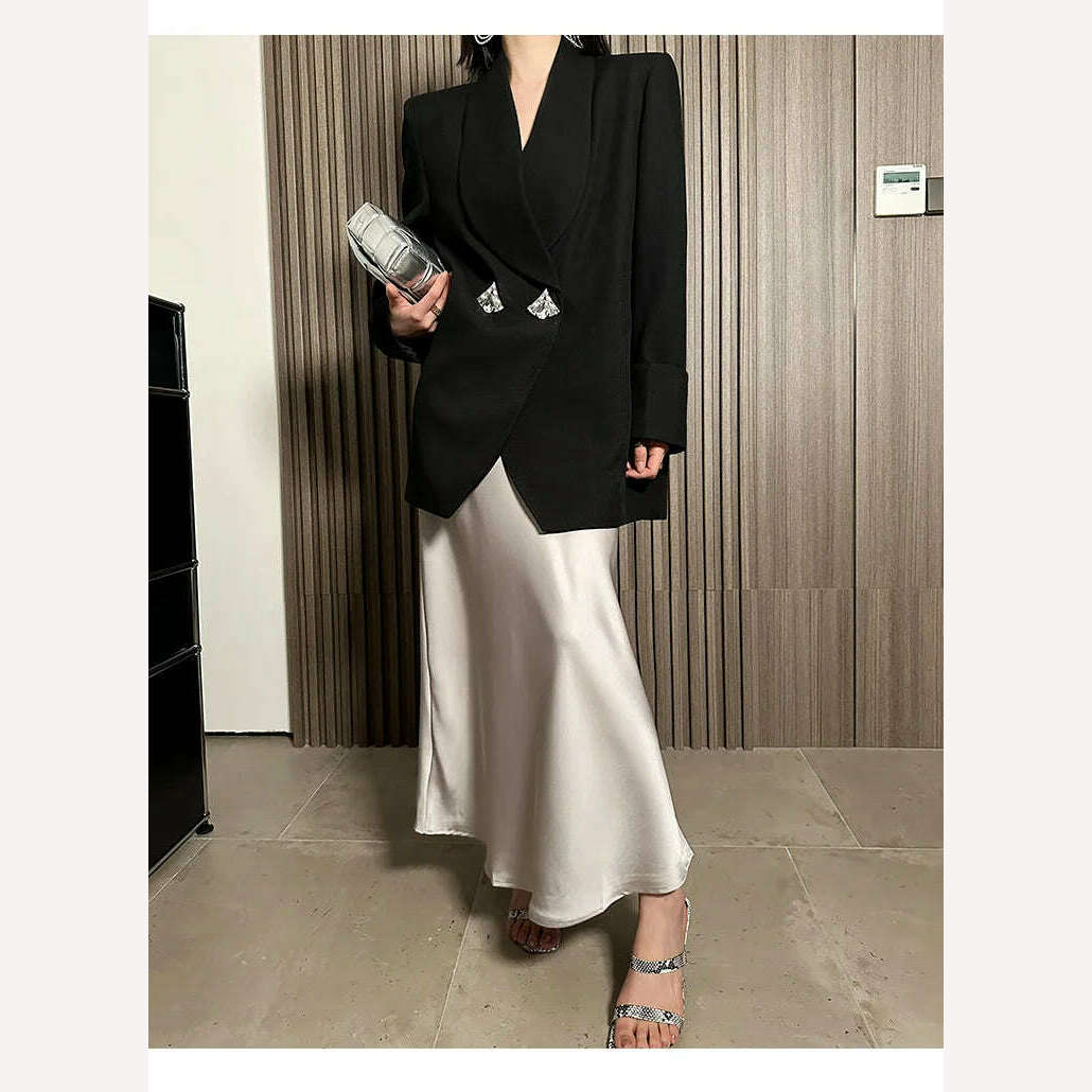 KIMLUD, DEAT Fashion Women Blazer Shawl Collar Long Sleeves Pocket Diamond Button Loose Solid Color Suit Jackets Autumn 2024 New 17A9554, KIMLUD Womens Clothes