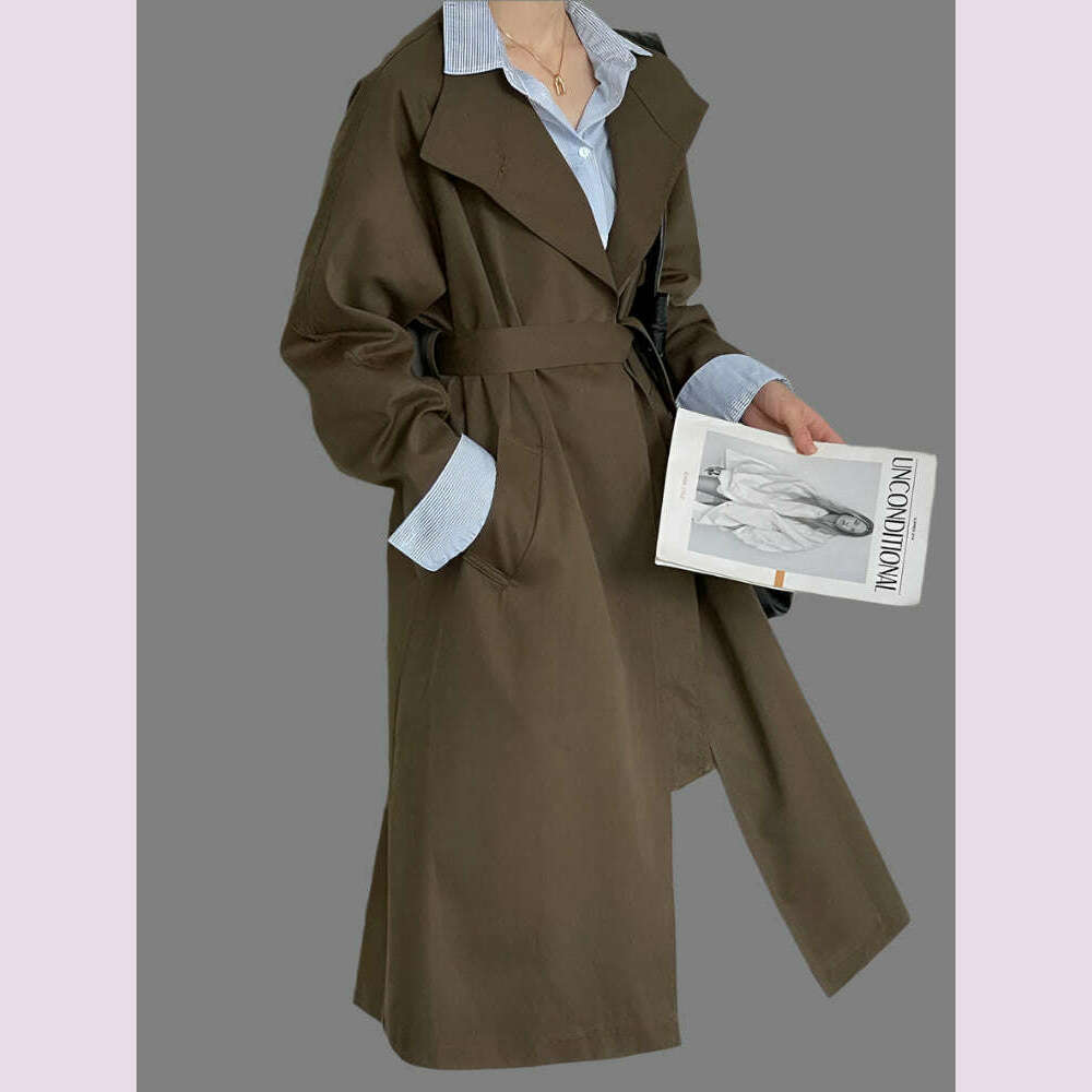 KIMLUD, DEAT Fashion Women Trench Coat Big Lapel Loose Long Sleeves Single Button Gray Sashes Loose Windbreaker Autumn 2025 New 7AB5197, KIMLUD Womens Clothes