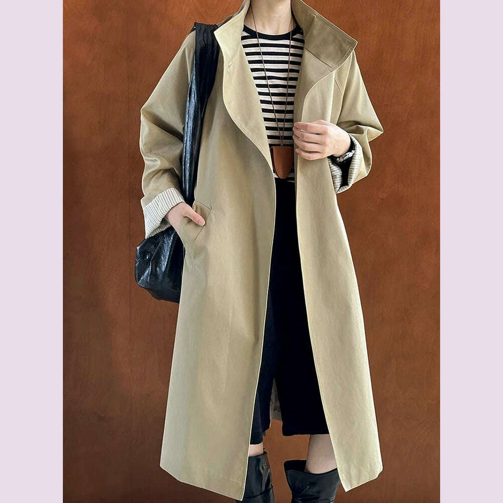 KIMLUD, DEAT Fashion Women Trench Coat Big Lapel Loose Long Sleeves Single Button Gray Sashes Loose Windbreaker Autumn 2025 New 7AB5197, KIMLUD Womens Clothes