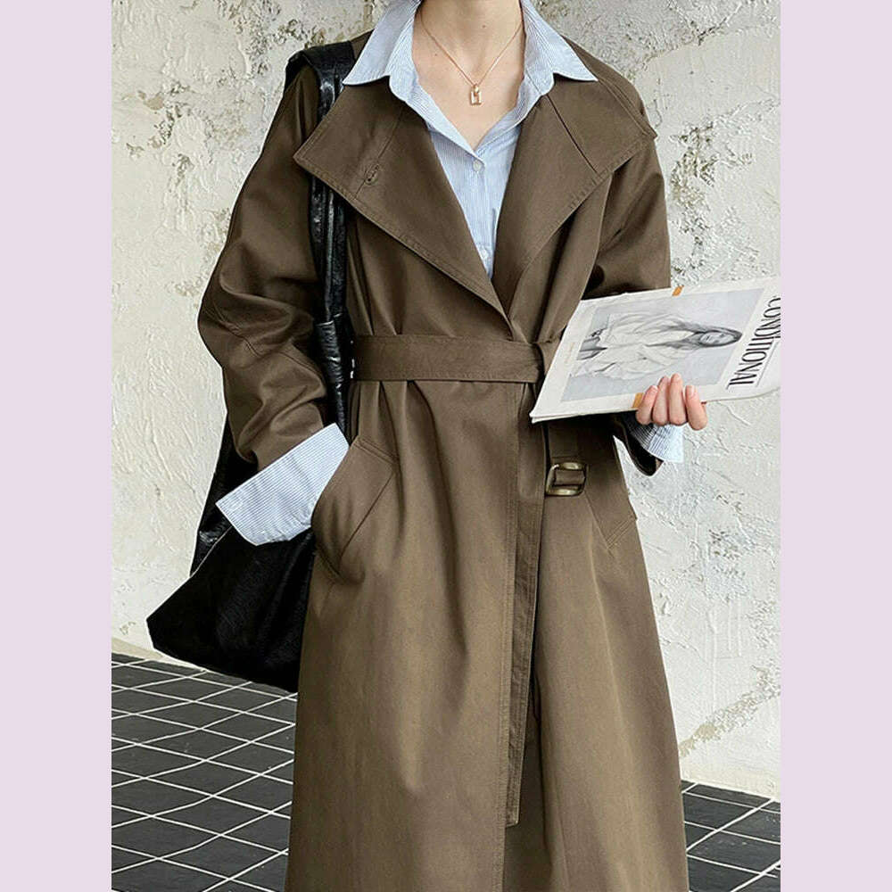 KIMLUD, DEAT Fashion Women Trench Coat Big Lapel Loose Long Sleeves Single Button Gray Sashes Loose Windbreaker Autumn 2025 New 7AB5197, KIMLUD Womens Clothes