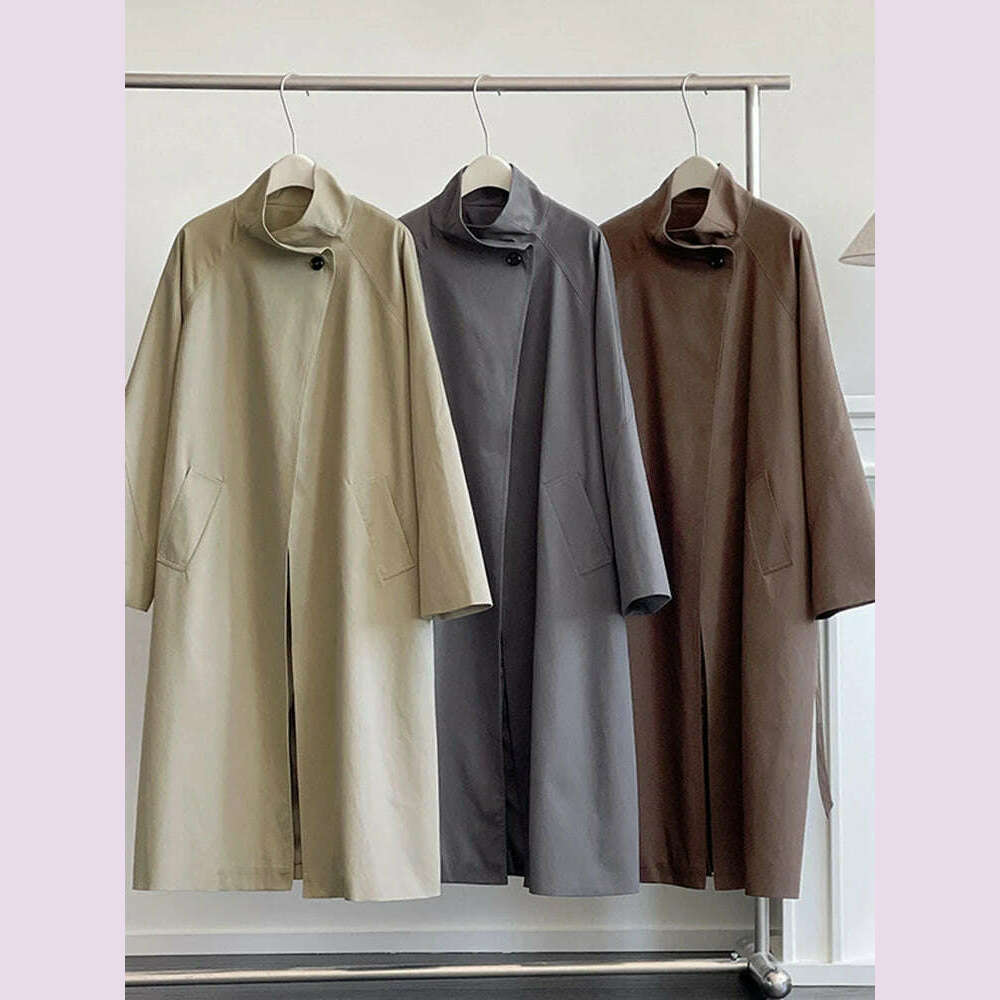 KIMLUD, DEAT Fashion Women Trench Coat Big Lapel Loose Long Sleeves Single Button Gray Sashes Loose Windbreaker Autumn 2025 New 7AB5197, KIMLUD Womens Clothes