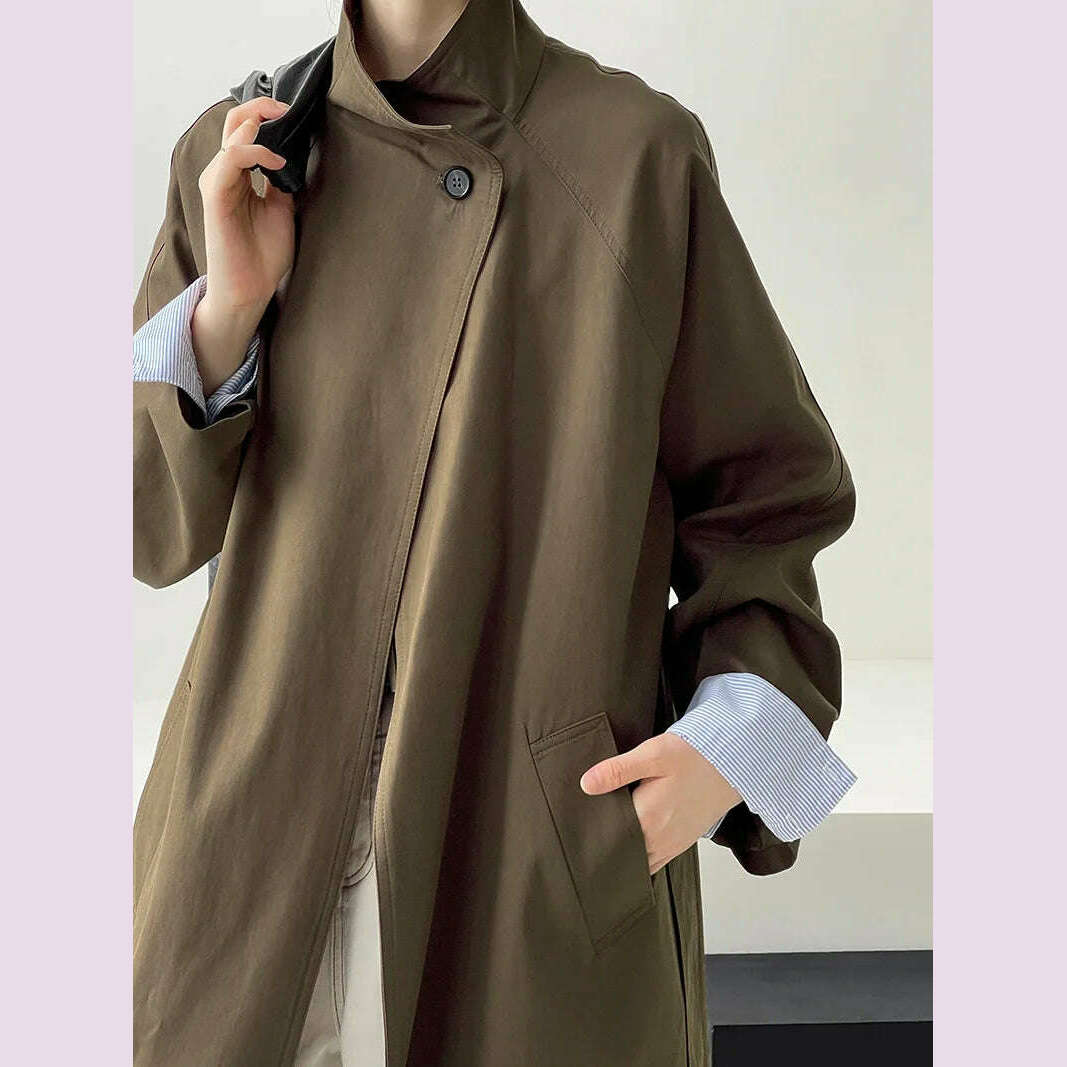 KIMLUD, DEAT Fashion Women Trench Coat Big Lapel Loose Long Sleeves Single Button Gray Sashes Loose Windbreaker Autumn 2025 New 7AB5197, KIMLUD Womens Clothes