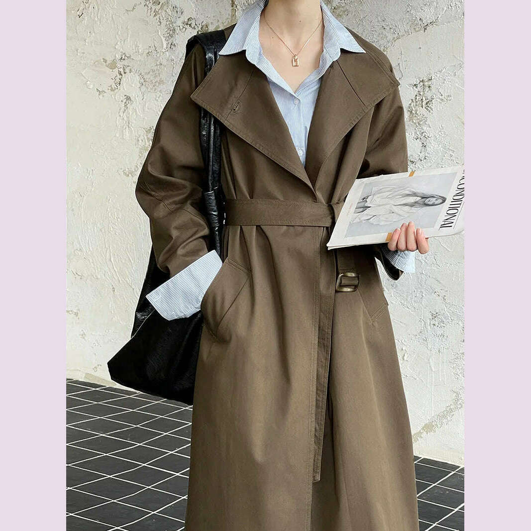 KIMLUD, DEAT Fashion Women Trench Coat Big Lapel Loose Long Sleeves Single Button Gray Sashes Loose Windbreaker Autumn 2025 New 7AB5197, Mocha / L, KIMLUD APPAREL - Womens Clothes