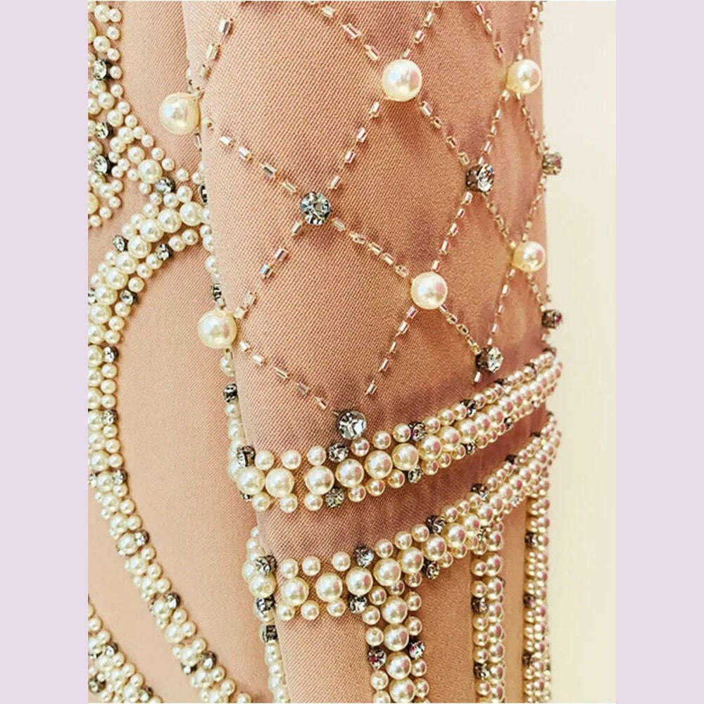 DEAT Fashion Women's Blazer Handmade Pearl Beaded Shawl Collar Hidden Breasted Long Sleeve Suit Jackets Spring 2023 New 17A4050H - KIMLUD