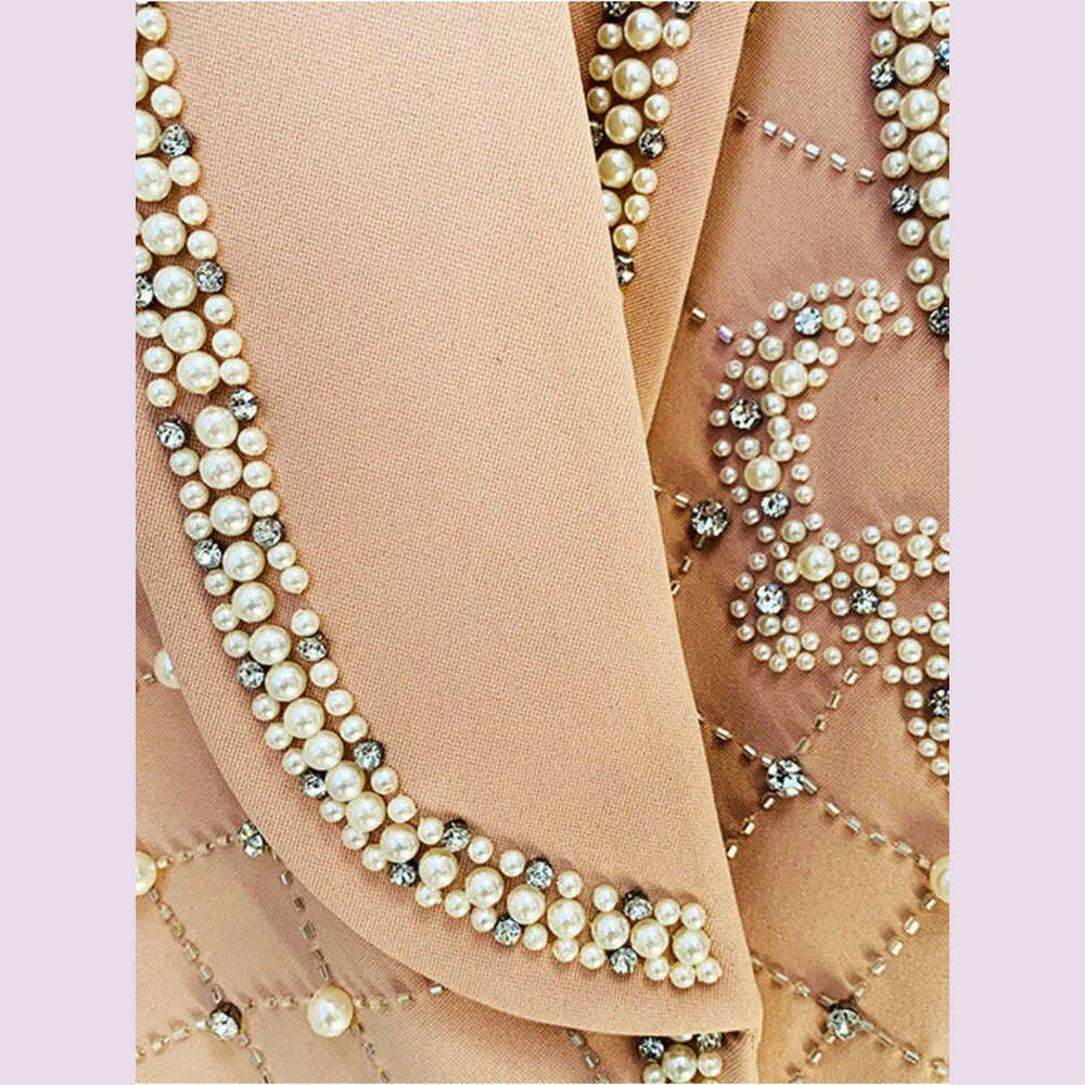 DEAT Fashion Women's Blazer Handmade Pearl Beaded Shawl Collar Hidden Breasted Long Sleeve Suit Jackets Spring 2023 New 17A4050H - KIMLUD