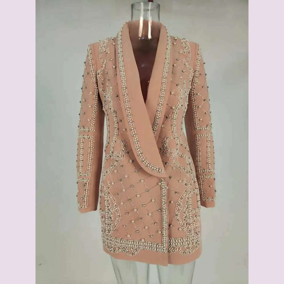 DEAT Fashion Women's Blazer Handmade Pearl Beaded Shawl Collar Hidden Breasted Long Sleeve Suit Jackets Spring 2023 New 17A4050H - KIMLUD