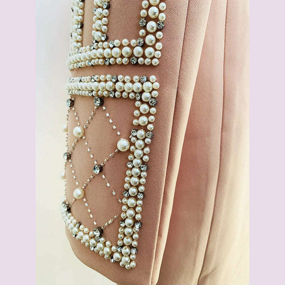 DEAT Fashion Women's Blazer Handmade Pearl Beaded Shawl Collar Hidden Breasted Long Sleeve Suit Jackets Spring 2023 New 17A4050H - KIMLUD