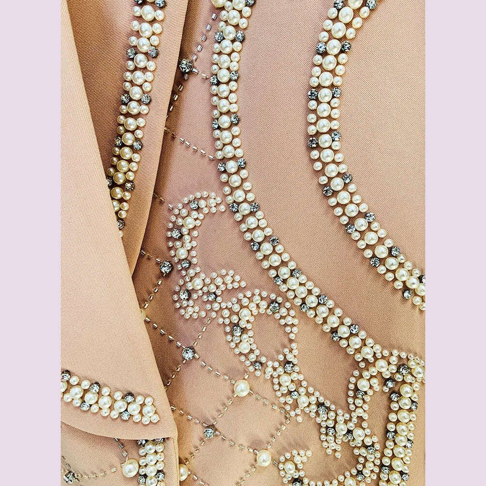 DEAT Fashion Women's Blazer Handmade Pearl Beaded Shawl Collar Hidden Breasted Long Sleeve Suit Jackets Spring 2023 New 17A4050H - KIMLUD