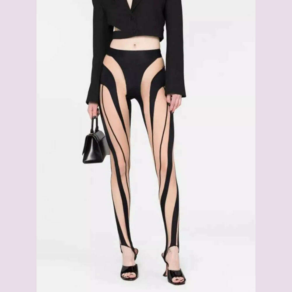 KIMLUD, DEAT Fashion Women‘s High Waist Elastic Leggings Vertical Stripes Patchwork Gauze Trousers Female Summer 2024 New Tide WW969, KIMLUD Womens Clothes