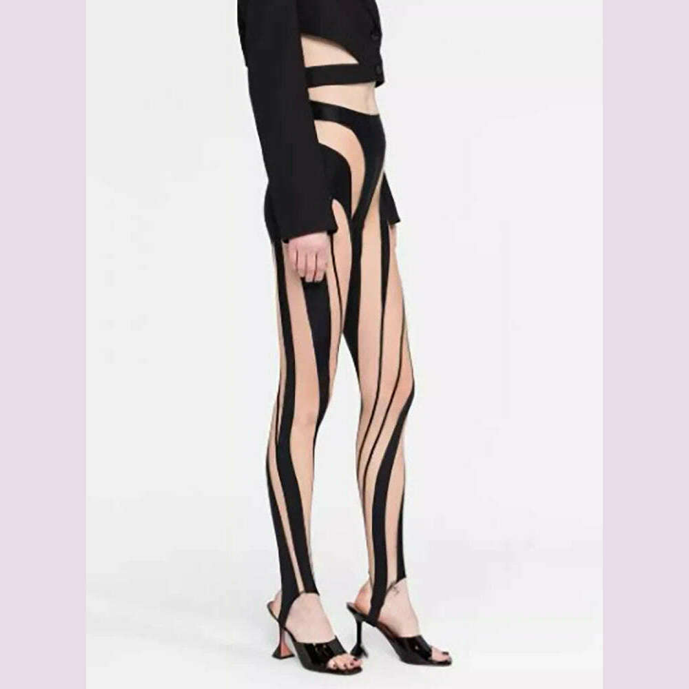 KIMLUD, DEAT Fashion Women‘s High Waist Elastic Leggings Vertical Stripes Patchwork Gauze Trousers Female Summer 2024 New Tide WW969, KIMLUD Womens Clothes