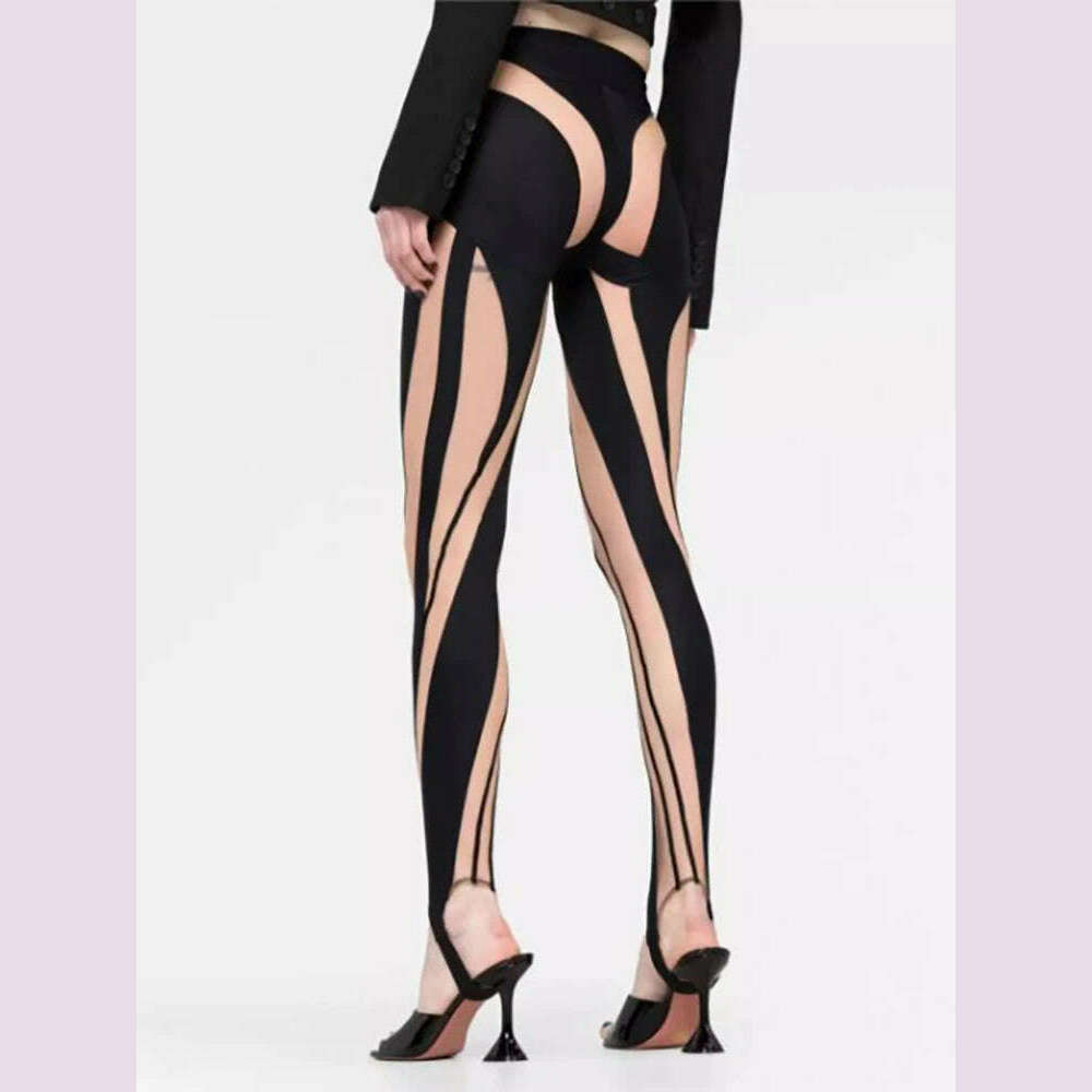 KIMLUD, DEAT Fashion Women‘s High Waist Elastic Leggings Vertical Stripes Patchwork Gauze Trousers Female Summer 2024 New Tide WW969, KIMLUD Womens Clothes