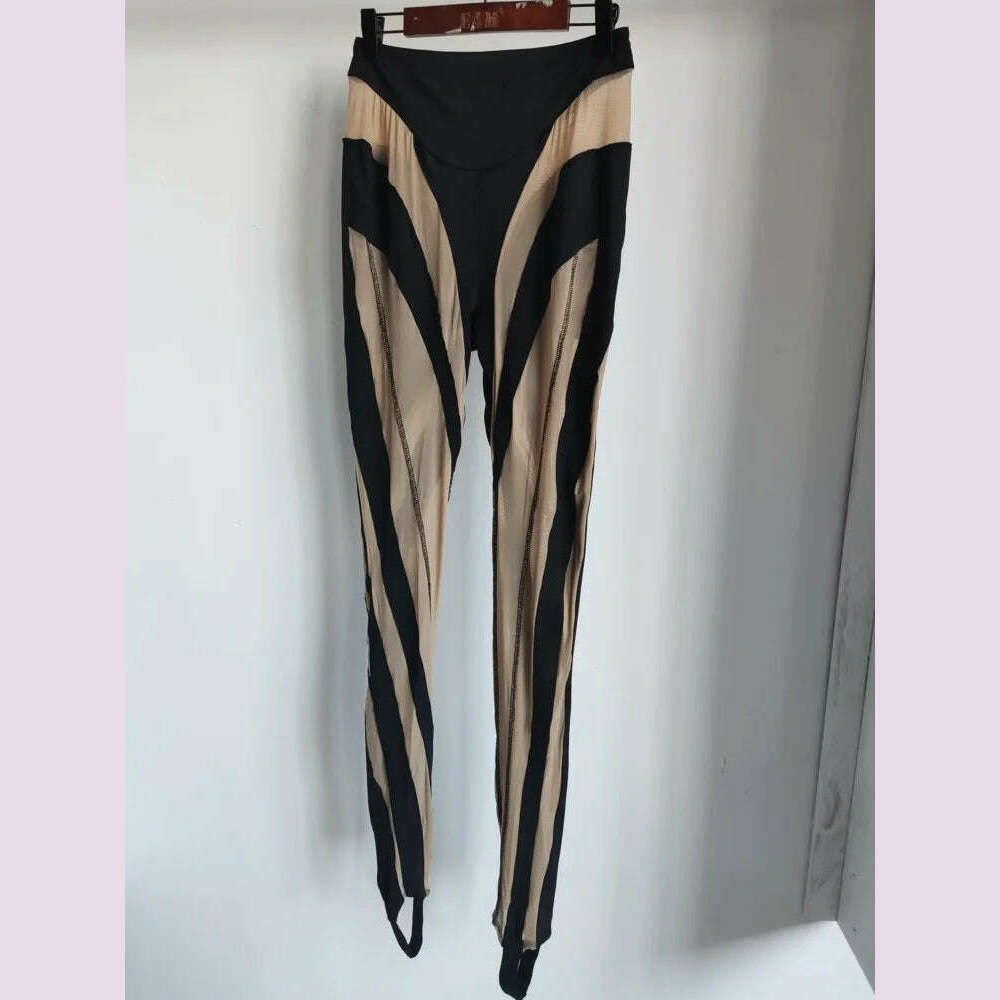 KIMLUD, DEAT Fashion Women‘s High Waist Elastic Leggings Vertical Stripes Patchwork Gauze Trousers Female Summer 2024 New Tide WW969, KIMLUD Womens Clothes