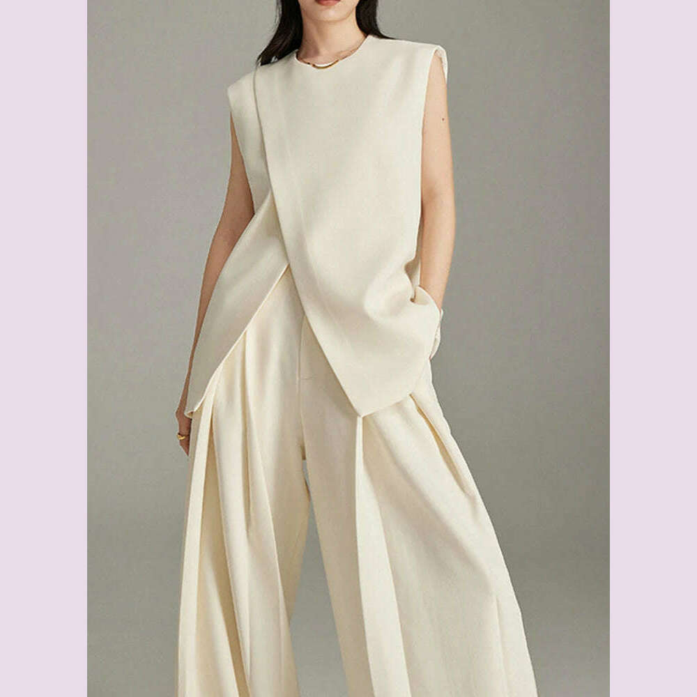 KIMLUD, DEAT Fashion Women's 2 Pcs Set O-neck Split Sleeveless Loose High Waist Pockets Full-lngth Suit Autumn 2024 New Tide 7AB4621, KIMLUD Womens Clothes