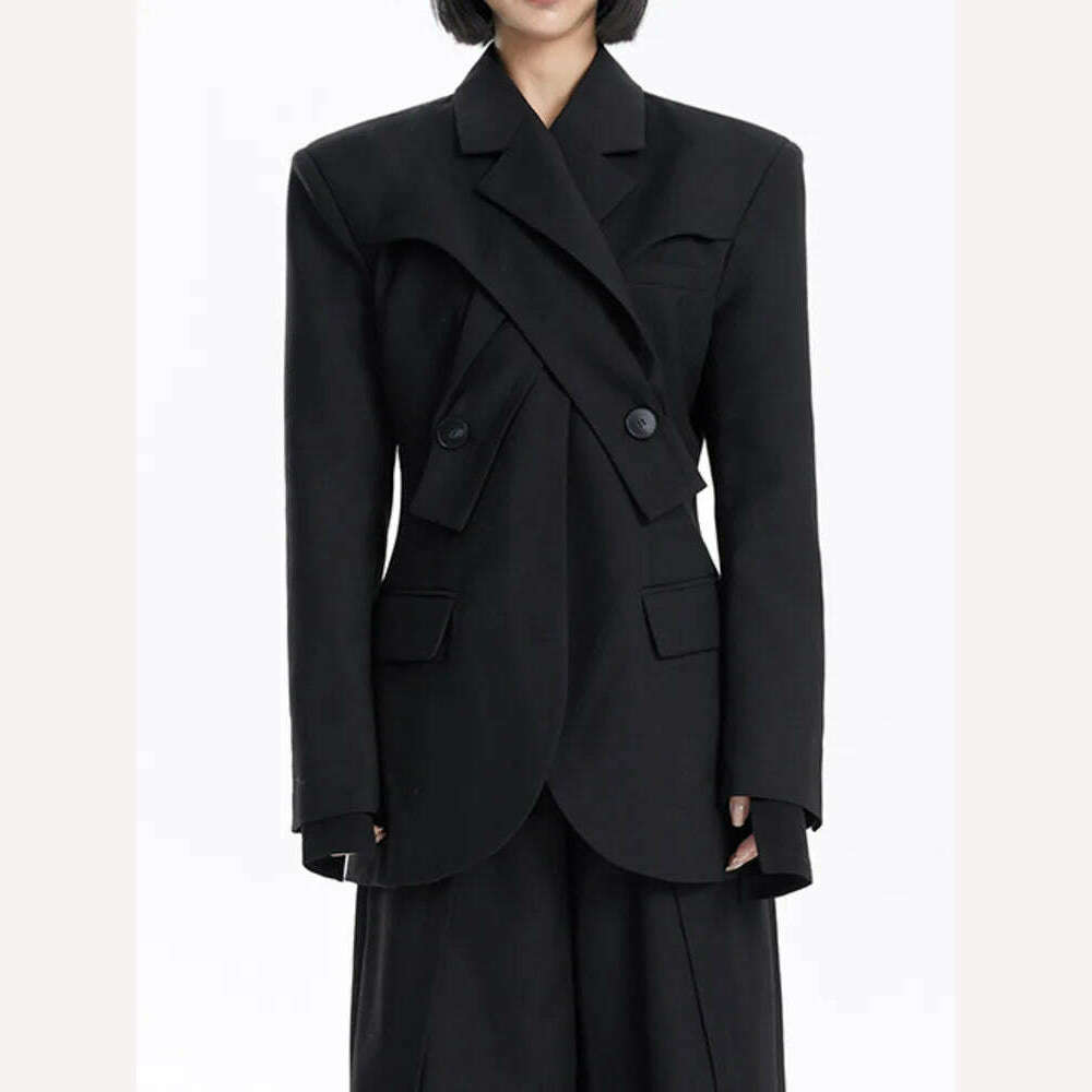 KIMLUD, DEAT Fashion Women's Blazer Deconstruction Cross Necked Double Breasted Wait Long Sleeve Suit Jackets Autumn 2024 New 7AB1277, KIMLUD Womens ClothesKIMLUD, DEAT Fashion Women's Blazer Deconstruction Cross Necked Double Breasted Wait Long Sleeve Suit Jackets Autumn 2024 New 7AB1277, black / S, KIMLUD APPAREL - Womens Clothes