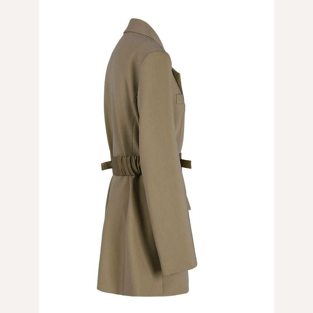 KIMLUD, DEAT Fashion Women's Blazer Notched Collar Single Button Elastic Sashes Long Sleeve Khaki Suit Jackets Spring 2024 New CPDB047, KIMLUD Womens Clothes
