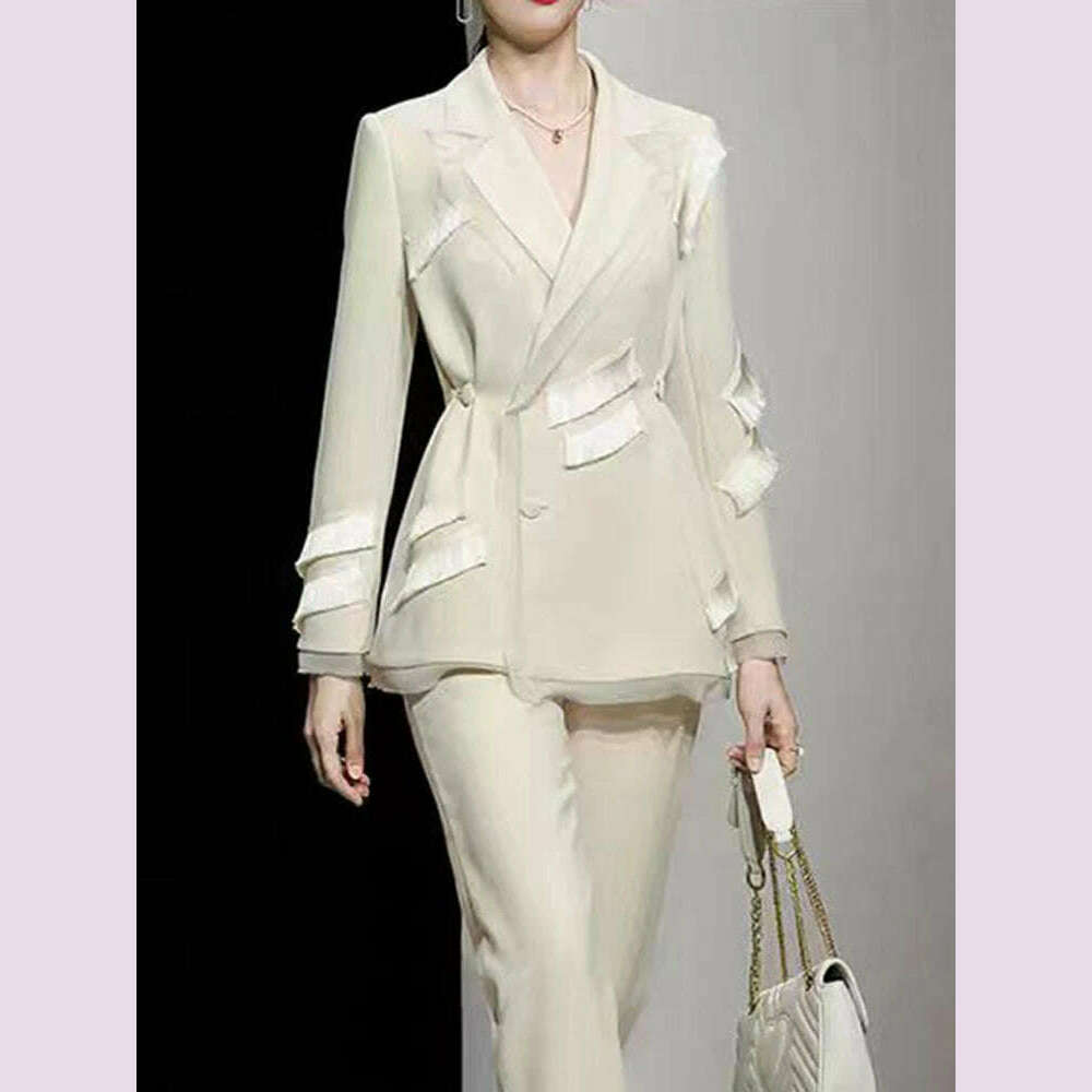 DEAT Fashion Women's Blazer Notched Single Breasted Tassel Waist Retraction Designer Suit Jackets Summer 2024 New Tide 1DH5939 - KIMLUD