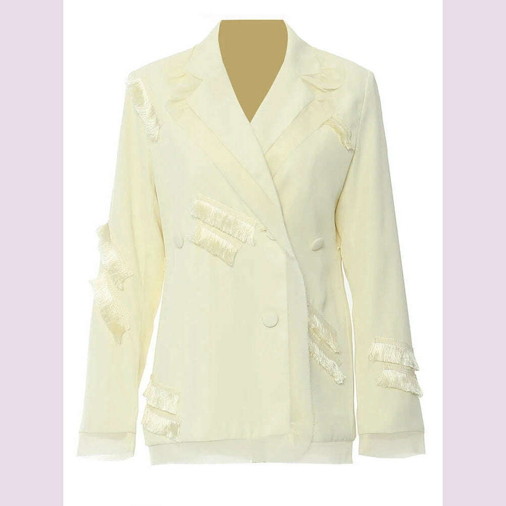 DEAT Fashion Women's Blazer Notched Single Breasted Tassel Waist Retraction Designer Suit Jackets Summer 2024 New Tide 1DH5939 - KIMLUD