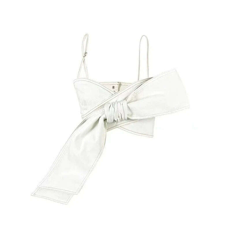 KIMLUD, DEAT Fashion Women's Bows Cross Bandage Denim Camis High Waist Wide Leg Straight Streetwear Jeans Summer 2024 New Tide 33A1173, White Bra / M, KIMLUD APPAREL - Womens Clothes