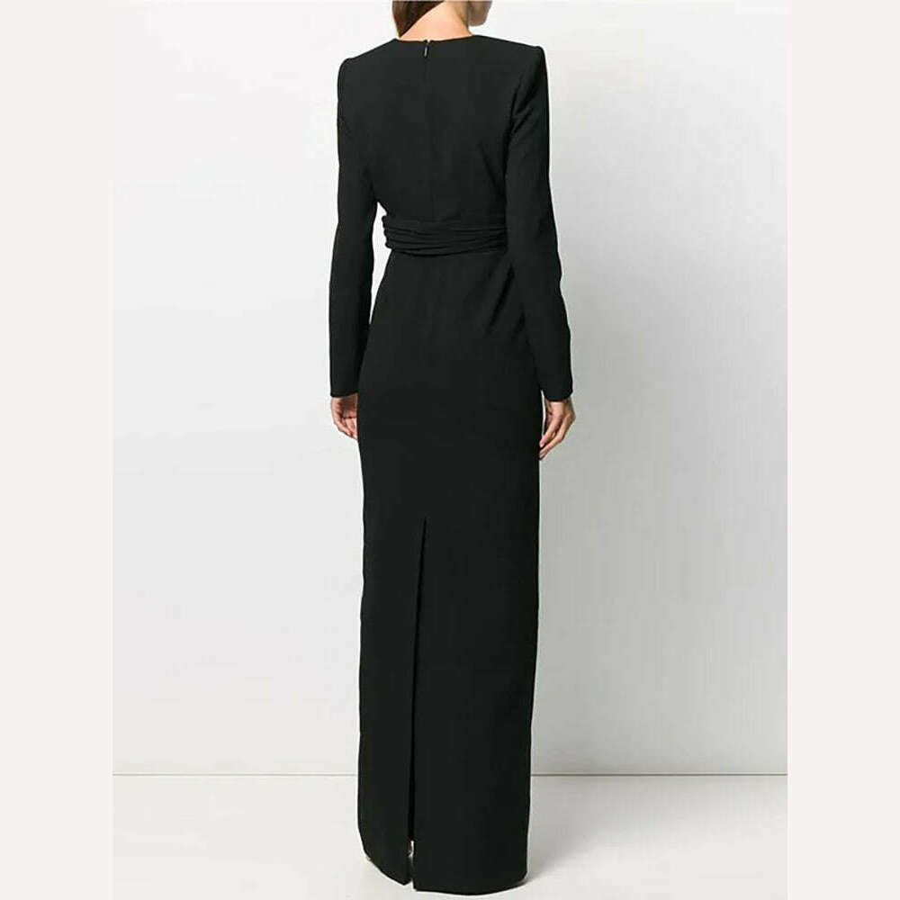 KIMLUD, DEAT Fashion Women's Deep V-neck Cross Pleated Dress Waist Long Sleeve Female Elegant Dresses Female 2024 Autumn New 13DB3074, KIMLUD Womens Clothes