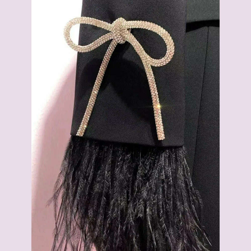 KIMLUD, DEAT Fashion Women's Jackt Slim Rhinestone Lapel Double Breasted Feather Sleeve Waist Solid Color Blazer Summer 2023 New 17A8207, KIMLUD Womens Clothes