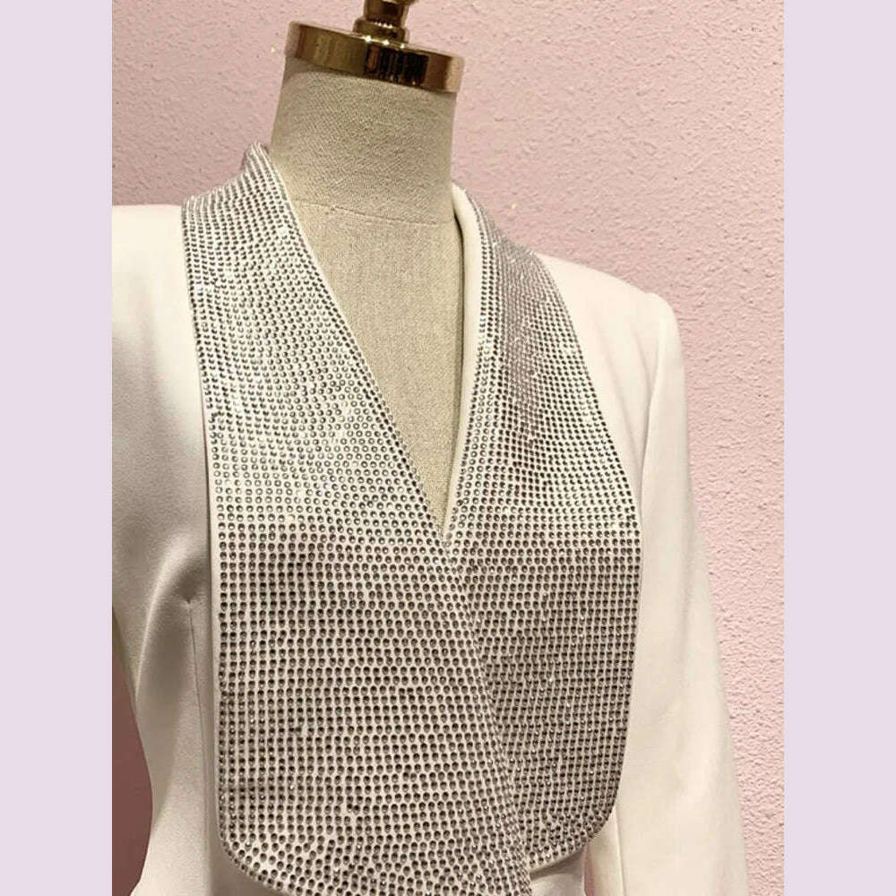 KIMLUD, DEAT Fashion Women's Jackt Slim Rhinestone Lapel Double Breasted Feather Sleeve Waist Solid Color Blazer Summer 2023 New 17A8207, KIMLUD Womens Clothes