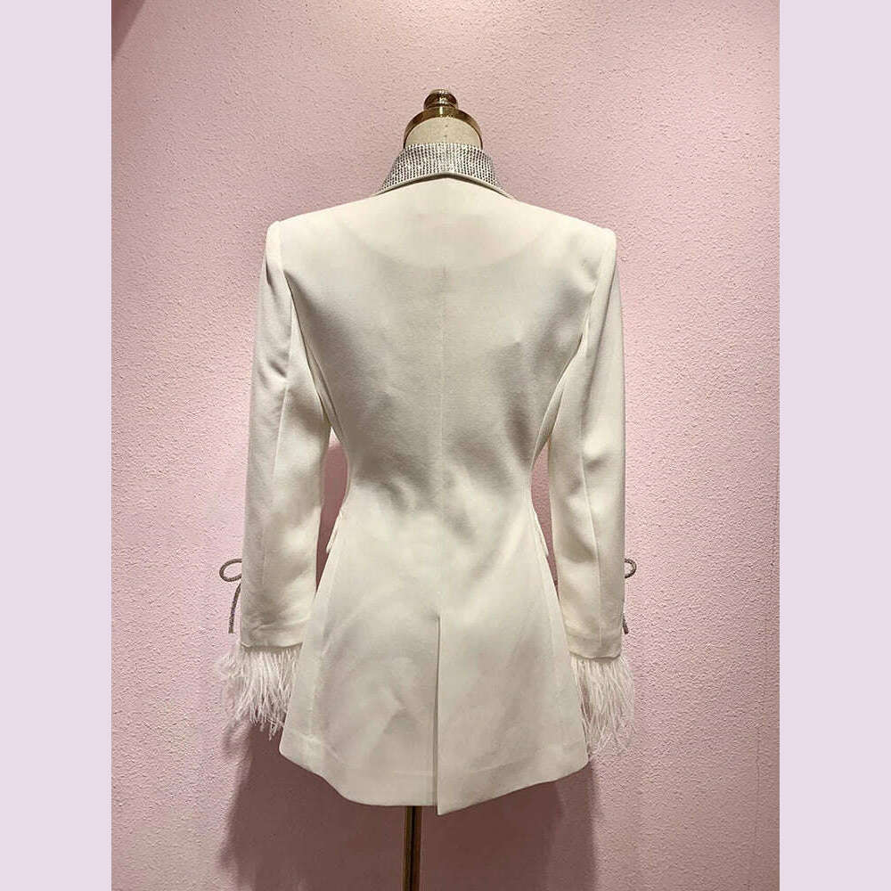 KIMLUD, DEAT Fashion Women's Jackt Slim Rhinestone Lapel Double Breasted Feather Sleeve Waist Solid Color Blazer Summer 2023 New 17A8207, KIMLUD Womens Clothes
