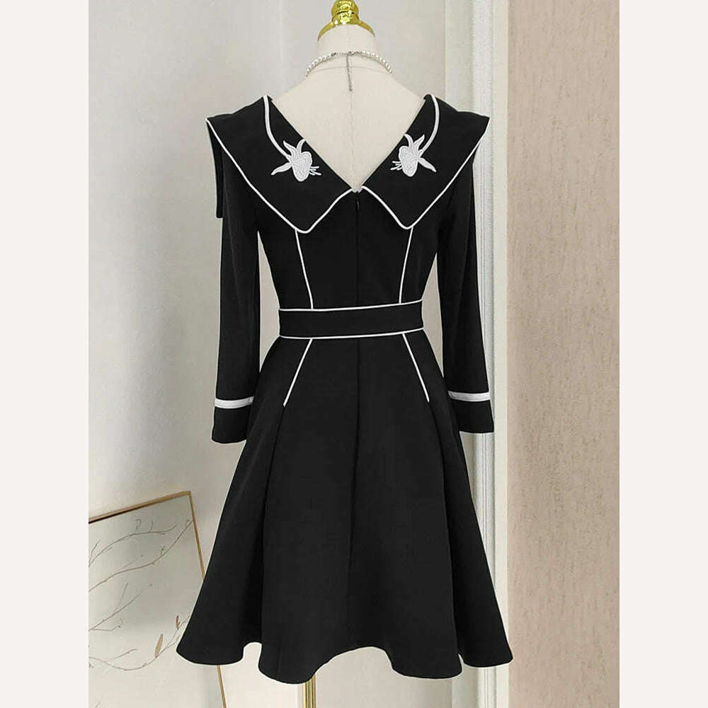 KIMLUD, DEAT Round Collar Print Women Dress Belt A Line High Waist Short Style A Line Elegant Evening Party Clothing New 2024 15KB3632, KIMLUD Womens Clothes