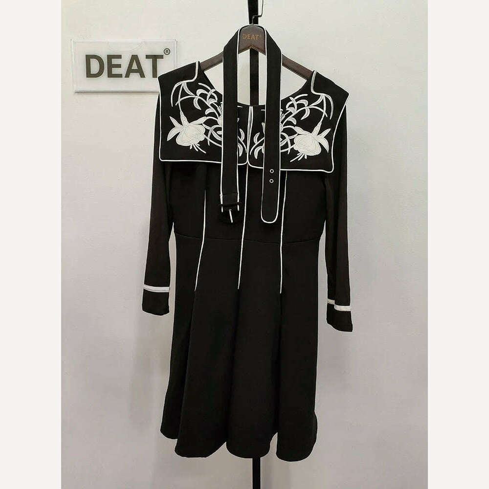 KIMLUD, DEAT Round Collar Print Women Dress Belt A Line High Waist Short Style A Line Elegant Evening Party Clothing New 2024 15KB3632, L / Black Presale, KIMLUD APPAREL - Womens Clothes