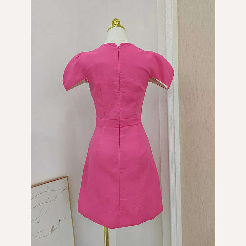 KIMLUD, DEAT Sweet Dress Round Collar Short Sleeves Bows Embroidery Decorate Zipper Short Women Dresses Spring 2024 New Fashion 13DB2799, KIMLUD Womens Clothes