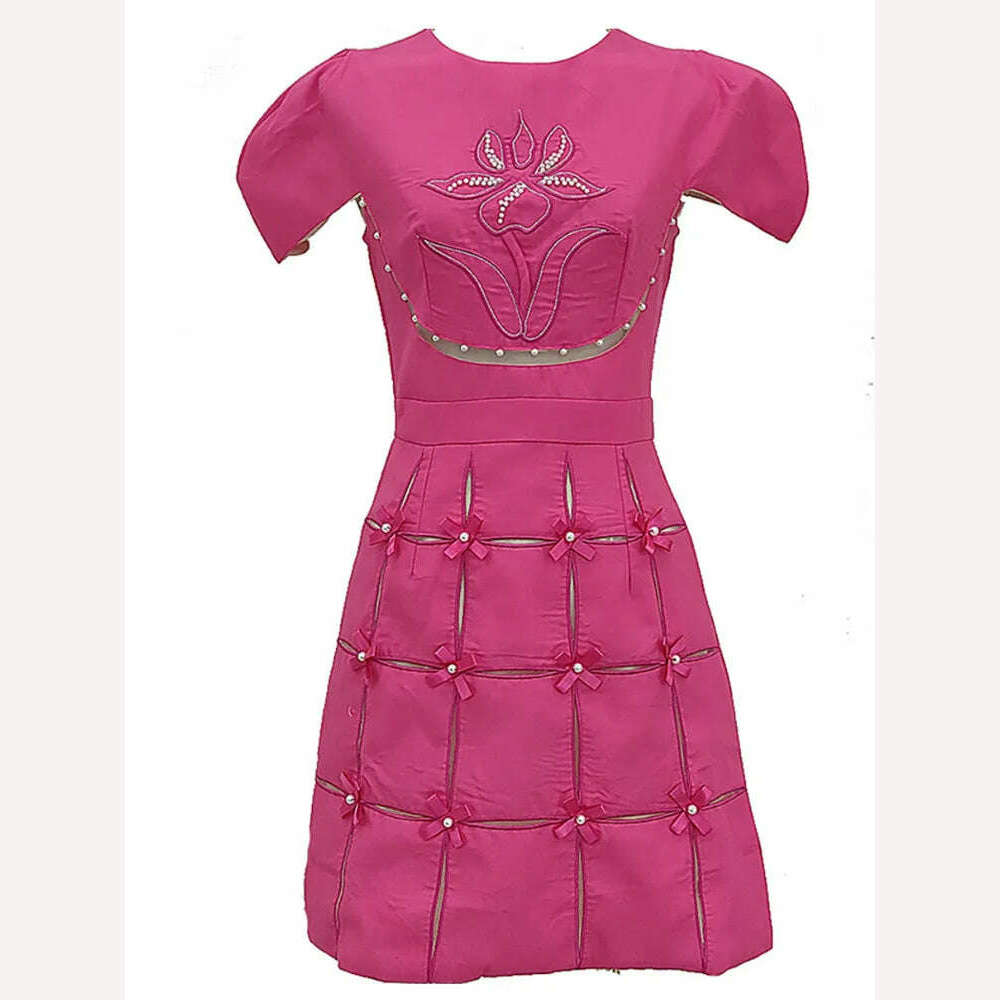 KIMLUD, DEAT Sweet Dress Round Collar Short Sleeves Bows Embroidery Decorate Zipper Short Women Dresses Spring 2024 New Fashion 13DB2799, KIMLUD Womens Clothes