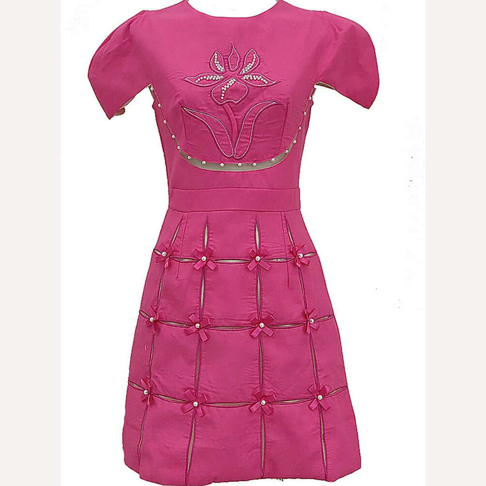KIMLUD, DEAT Sweet Dress Round Collar Short Sleeves Bows Embroidery Decorate Zipper Short Women Dresses Spring 2024 New Fashion 13DB2799, KIMLUD Womens Clothes