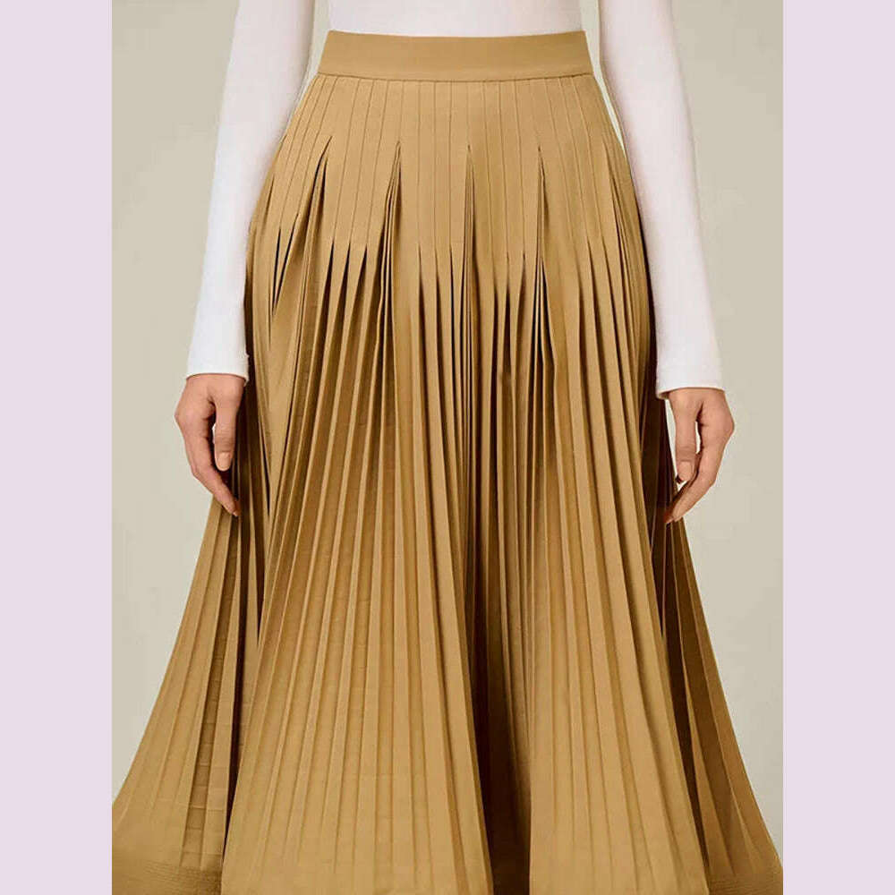 DEAT Women 2 Pcs Set Notched Collar Long Sleeve Double Breasted Belt Coat Folds Skirt Office Lady Suit Autumn 2024 New 13DB4515 - KIMLUD