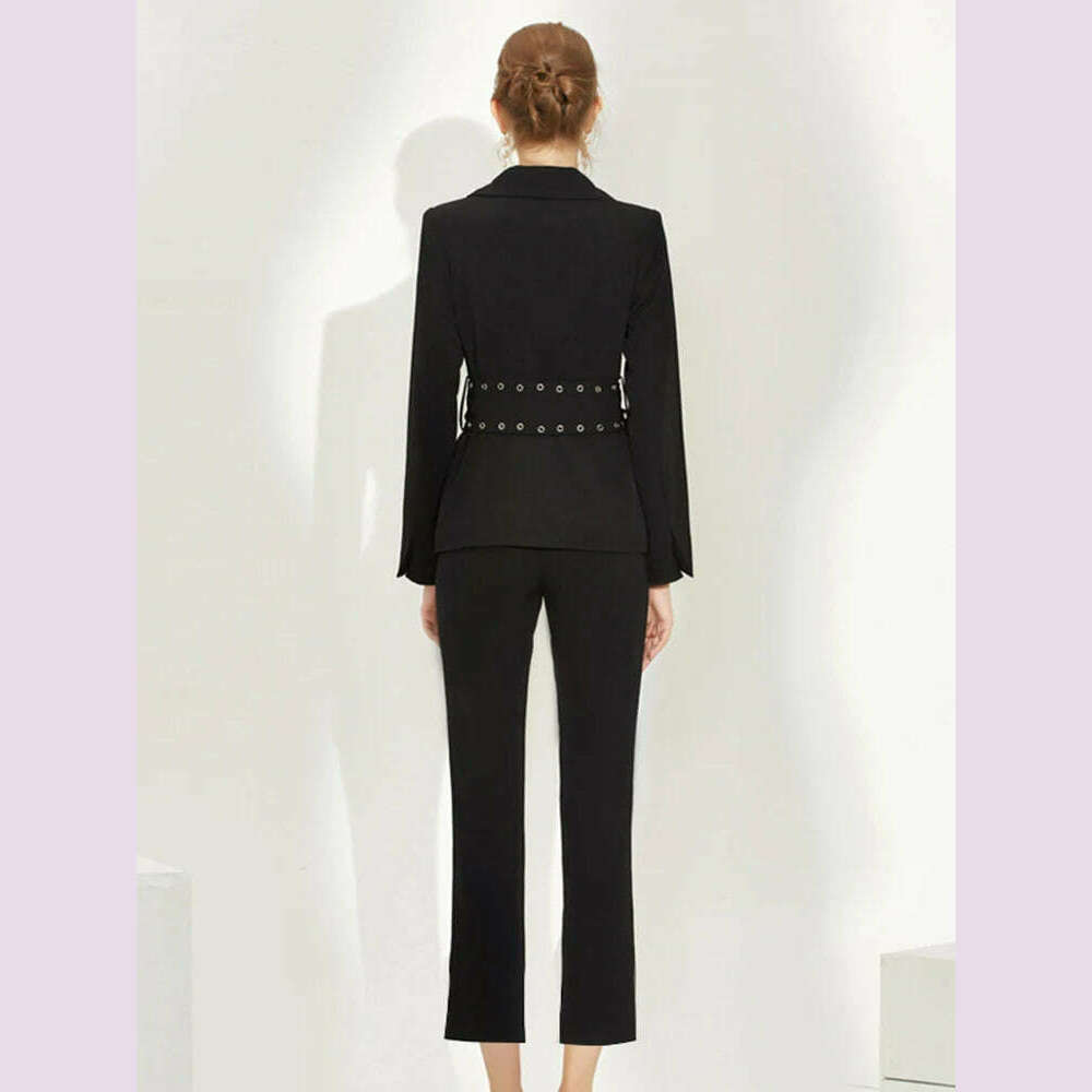 KIMLUD, DEAT Women 2024 Autumn 2 Piece Pants Set Long Sleeve Spliced Lapel Tops Office Lady Pants Female Solid Suits New Models 15C479, KIMLUD Womens Clothes