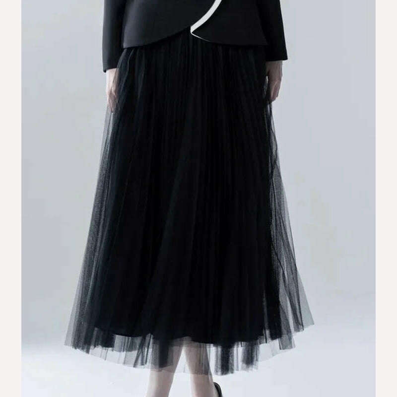 KIMLUD, DEAT Women V-neck Long Sleeve Contrast Color Waist Long Sleeve Fashion Blazer Loose Elastic Gauze Skirt Summer 2024 New 13DB3536, skirt / L, KIMLUD APPAREL - Womens Clothes