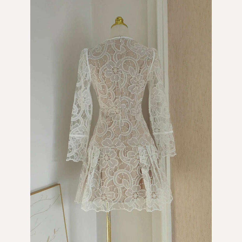 KIMLUD, DEAT Women's Fashion Casual Dress Lace Up Diamond Embroider Single Breasted Waist Long Sleeve Dresses Summer 2024 New 13DB7070, KIMLUD Womens Clothes