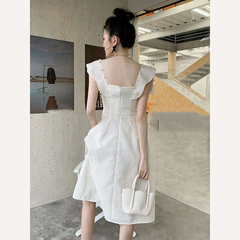 KIMLUD, DEAT Women's Fashion Dress Camisole Backless Waist Print Contrast Color Flower Square Collar Dresses Spring 2024 New 13DB1865, KIMLUD Womens Clothes