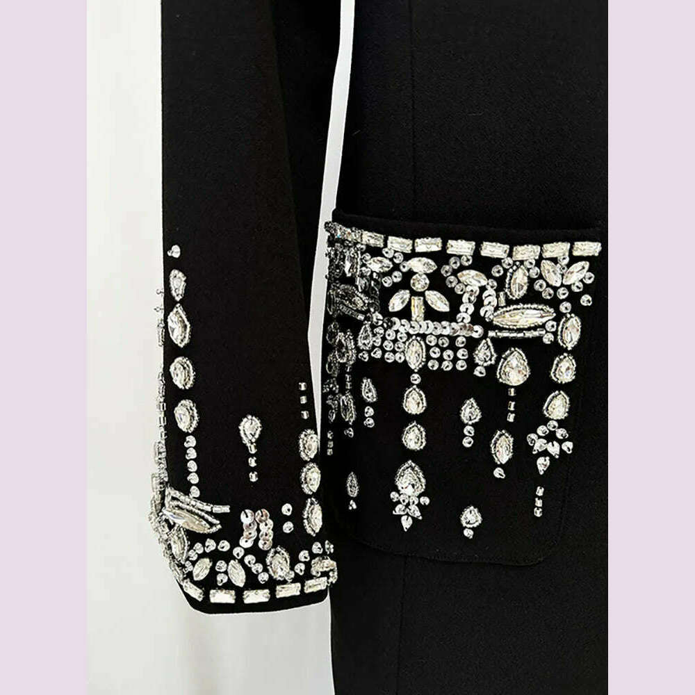 DEAT Women's Fashion Evening Dress Notched Collar Single Breasted Diamond Setting Waist Elegant Party Dresses Summer 2024 New - KIMLUD