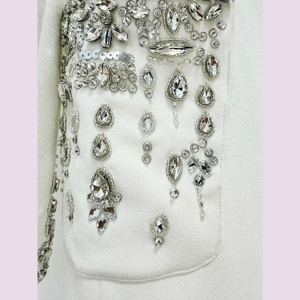 DEAT Women's Fashion Evening Dress Notched Collar Single Breasted Diamond Setting Waist Elegant Party Dresses Summer 2024 New - KIMLUD